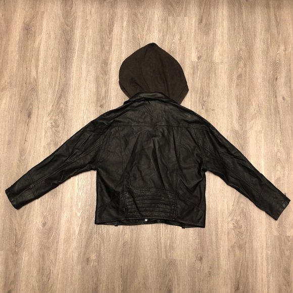 Free People Vegan Leather Jacket Women's Size Medium Black Moto Hooded Coat - Picture 5 of 12